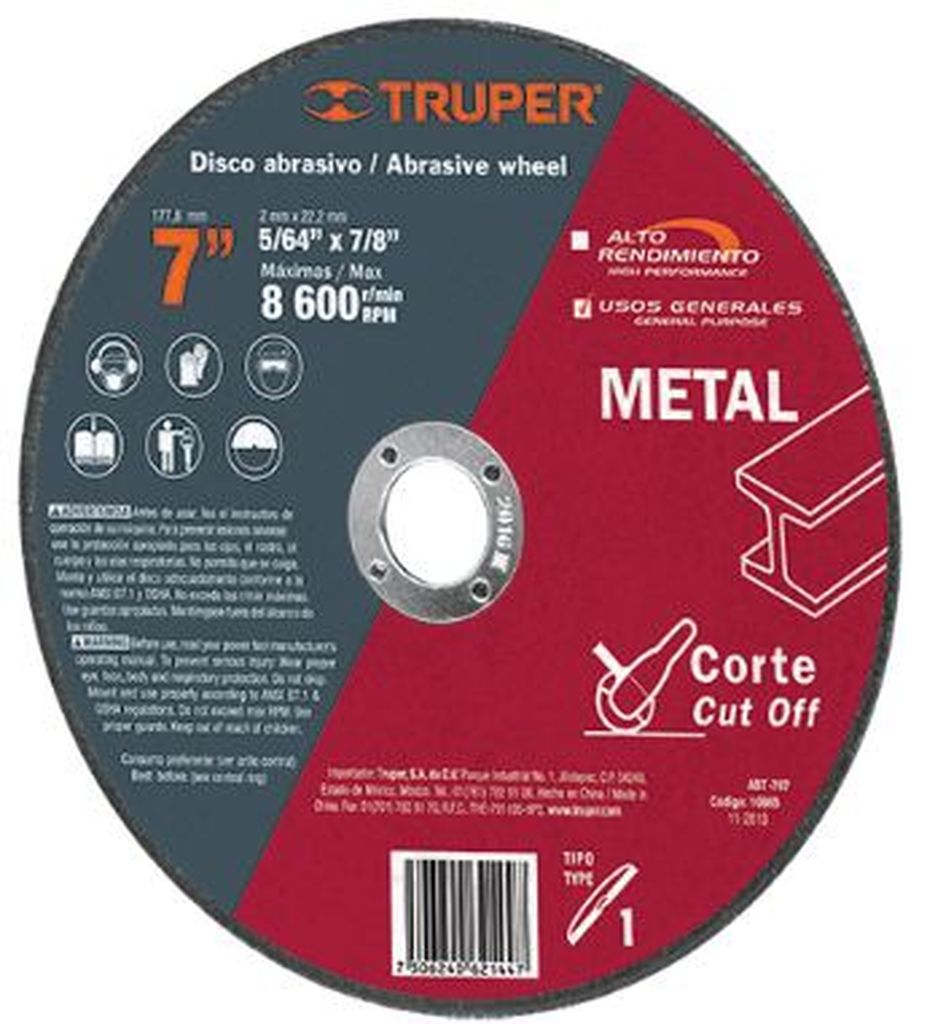 Disco de 7' para corte de metal, tipo 41, Truper ABT-787, 10665