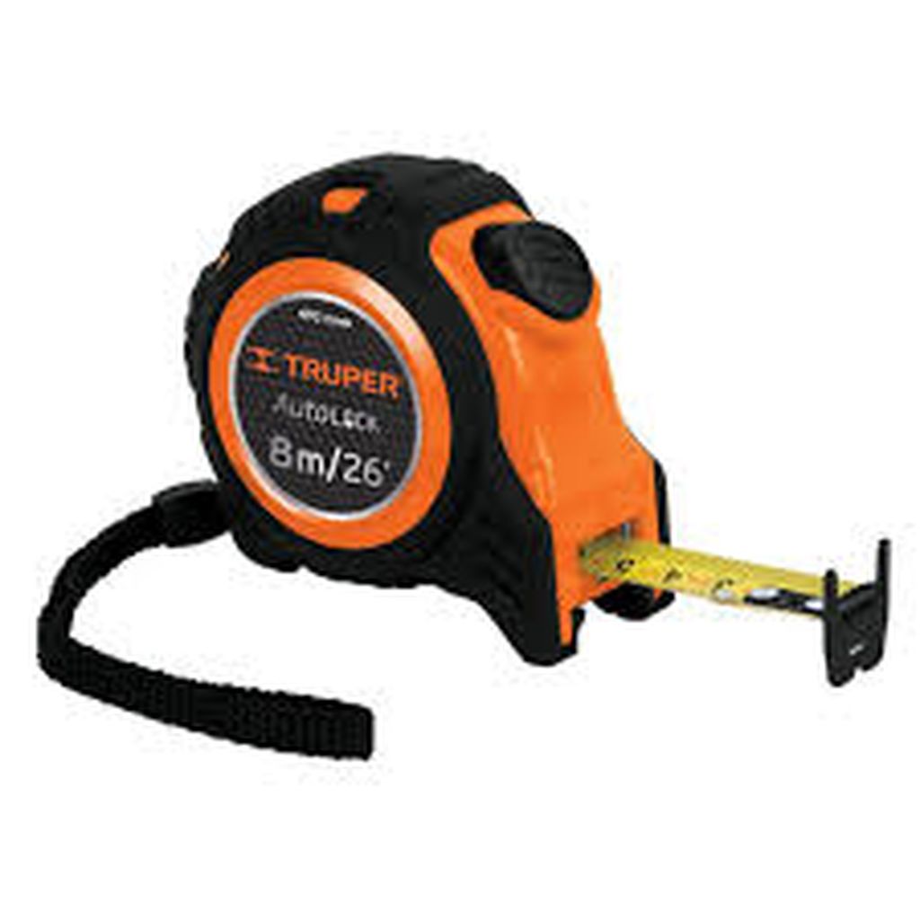 Flexómetro Auto-Lock contra impactos 8 m cinta 25 mm, Truper FA-8M, 10749
