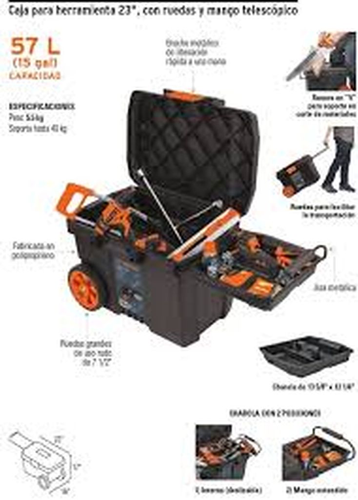 Caja para herramienta de 23' con ruedas y mango telescópico CHP-23R, 10902