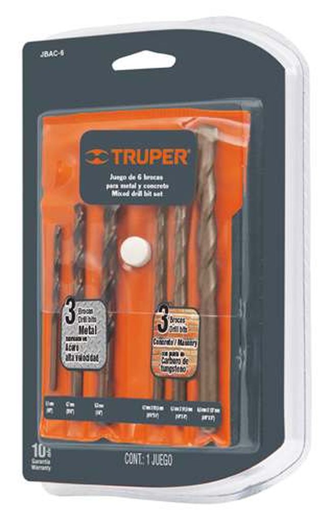 Juego de 6 brocas para metal y concreto, Truper JBAC-6, 11336