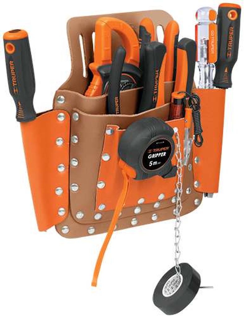 Porta herramientas de cuero con 8 compartimentos, Truper POHE-8CU, 11511