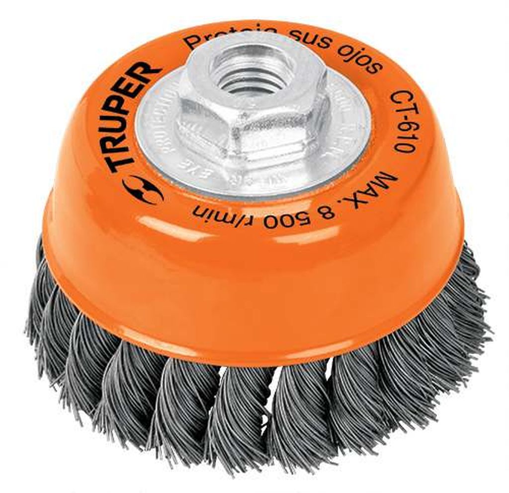 Carda copa 5' alambre trenzado fino, eje 5/8'-11, Truper CT-612, 11541