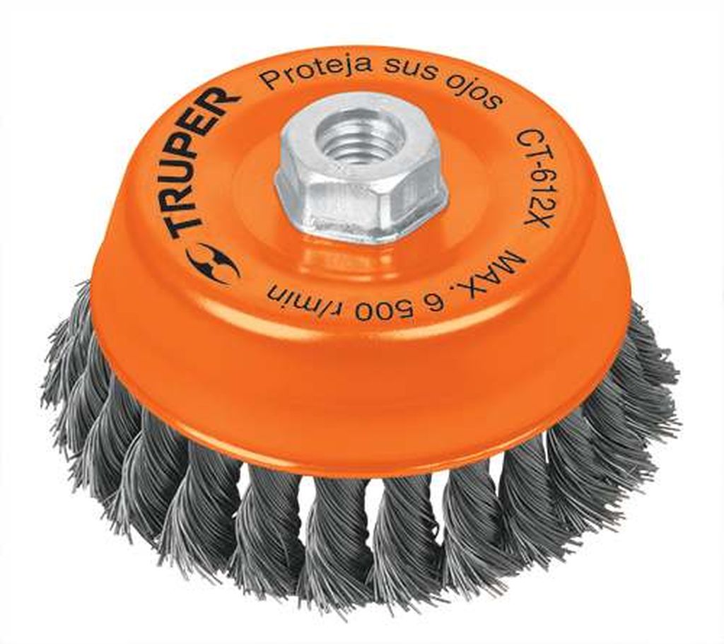 Carda copa 5' alambre trenzado grueso, eje 5/8'-11, Truper CT-612X, 11542