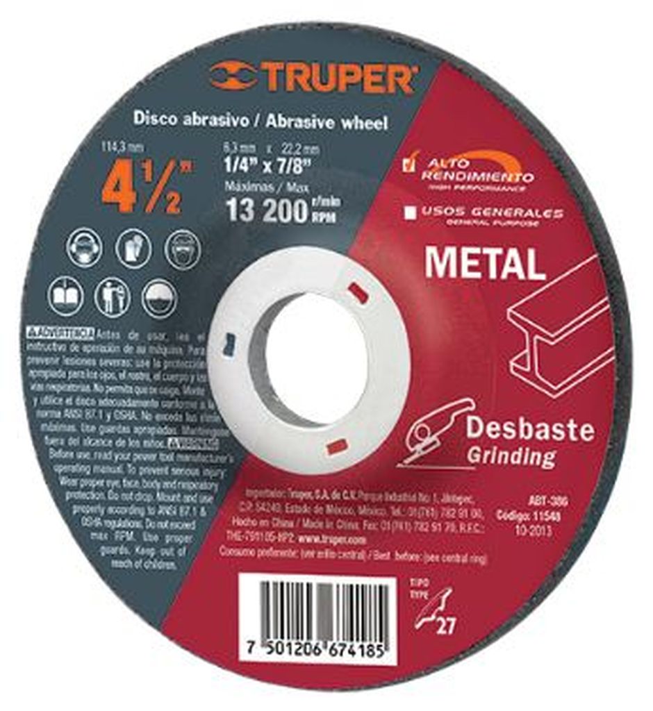 Disco Tipo 27 de 4-1/2' x 6.4 mm desbaste de metal, Expert ABT-386, 11548