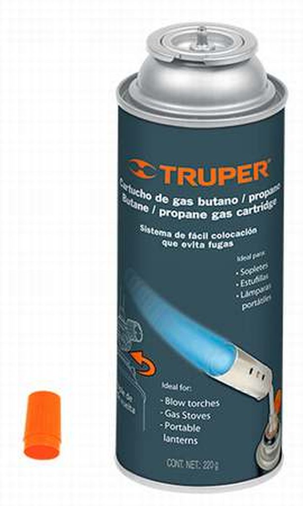 Lata de gas de 220 g válvula de 1/4 de vuelta, Truper GAS-220X, 11920