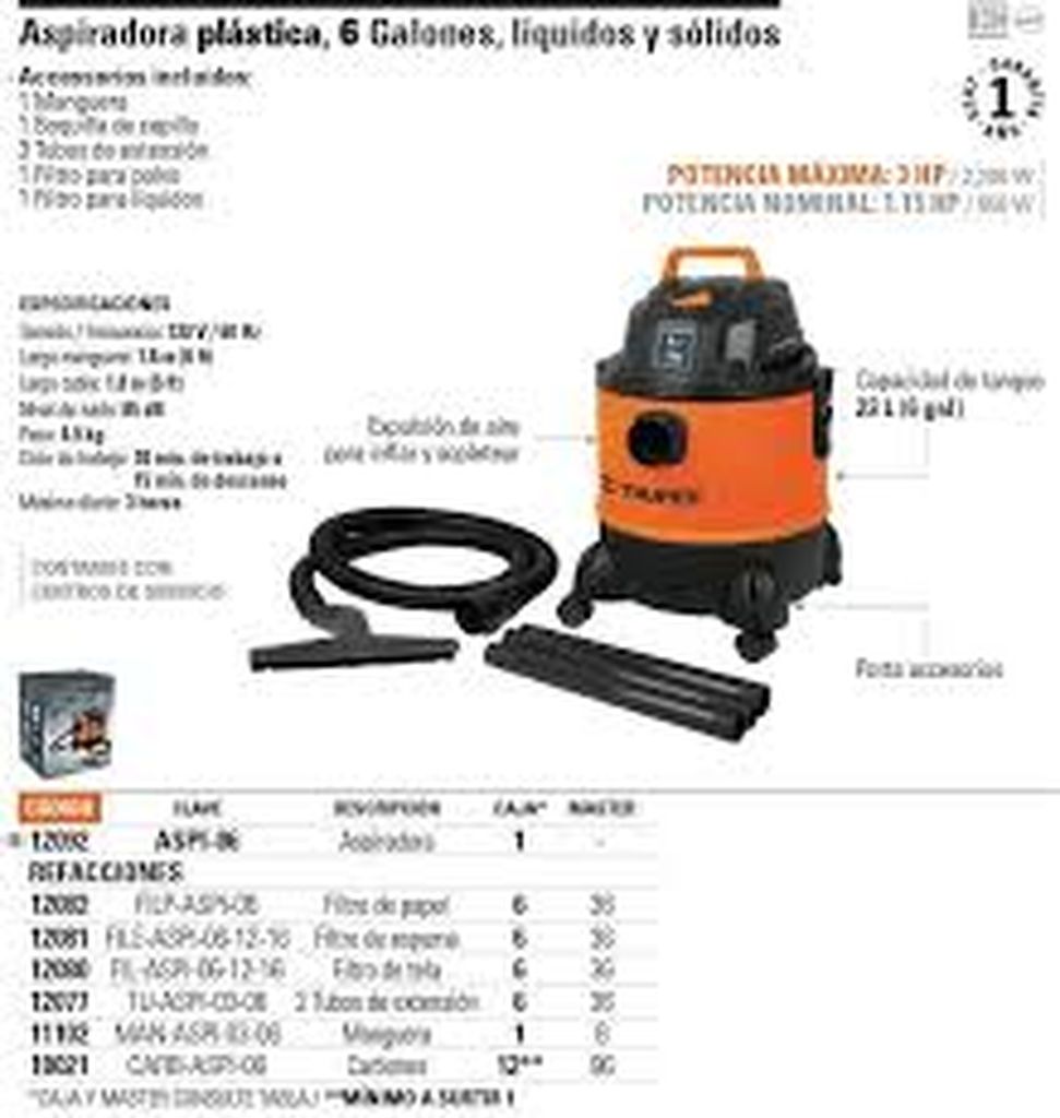 Tubo de extensión para aspiradoras 3, 4, 5 y 6 gal, Truper TU-ASPI-G1, 12077