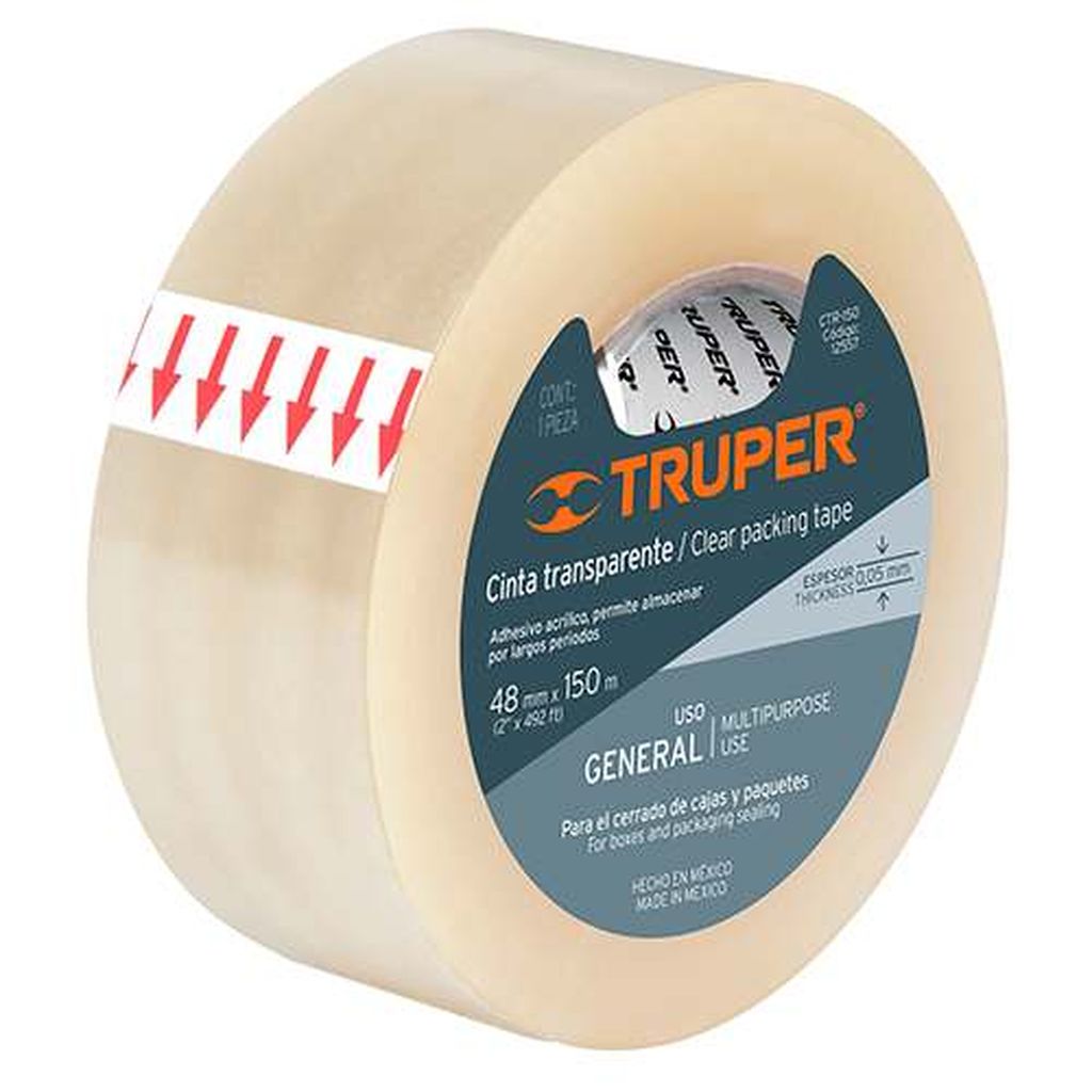 Cinta de empaque 48 mm x 150 m transparente, Truper CTR-150, 12557
