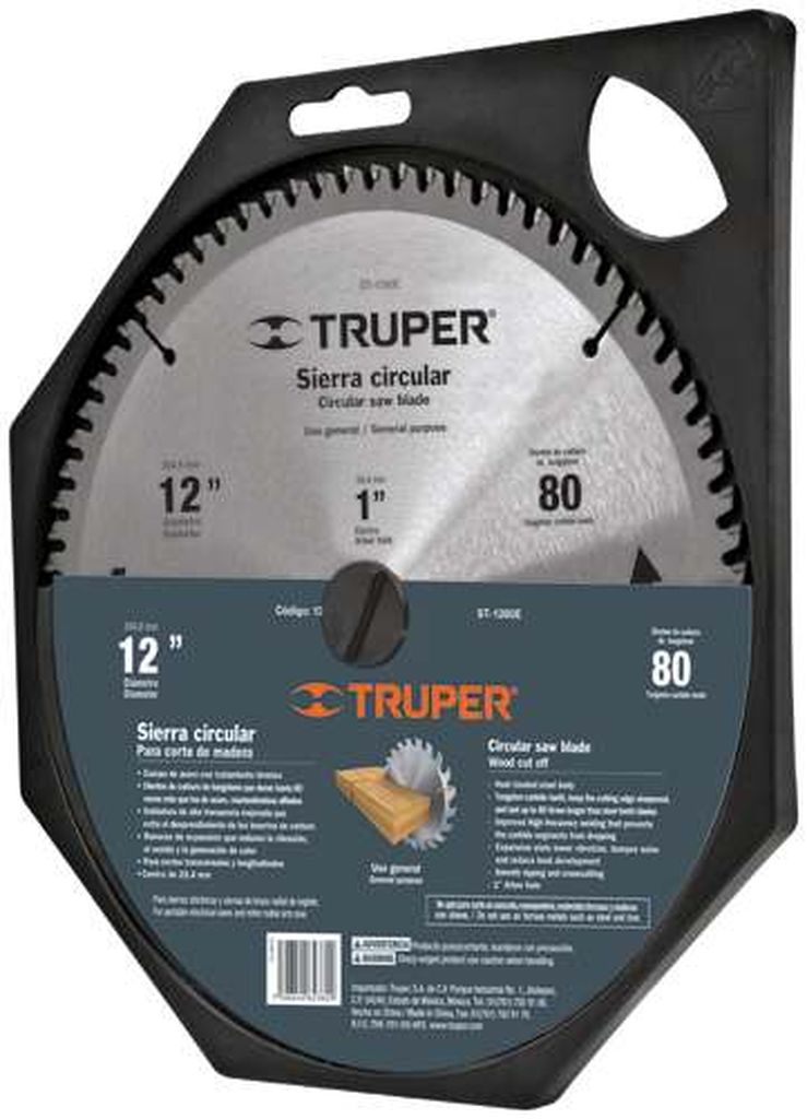 Disco sierra 12' para madera, 80 dientes centro 1', Truper ST-1280E, 12684