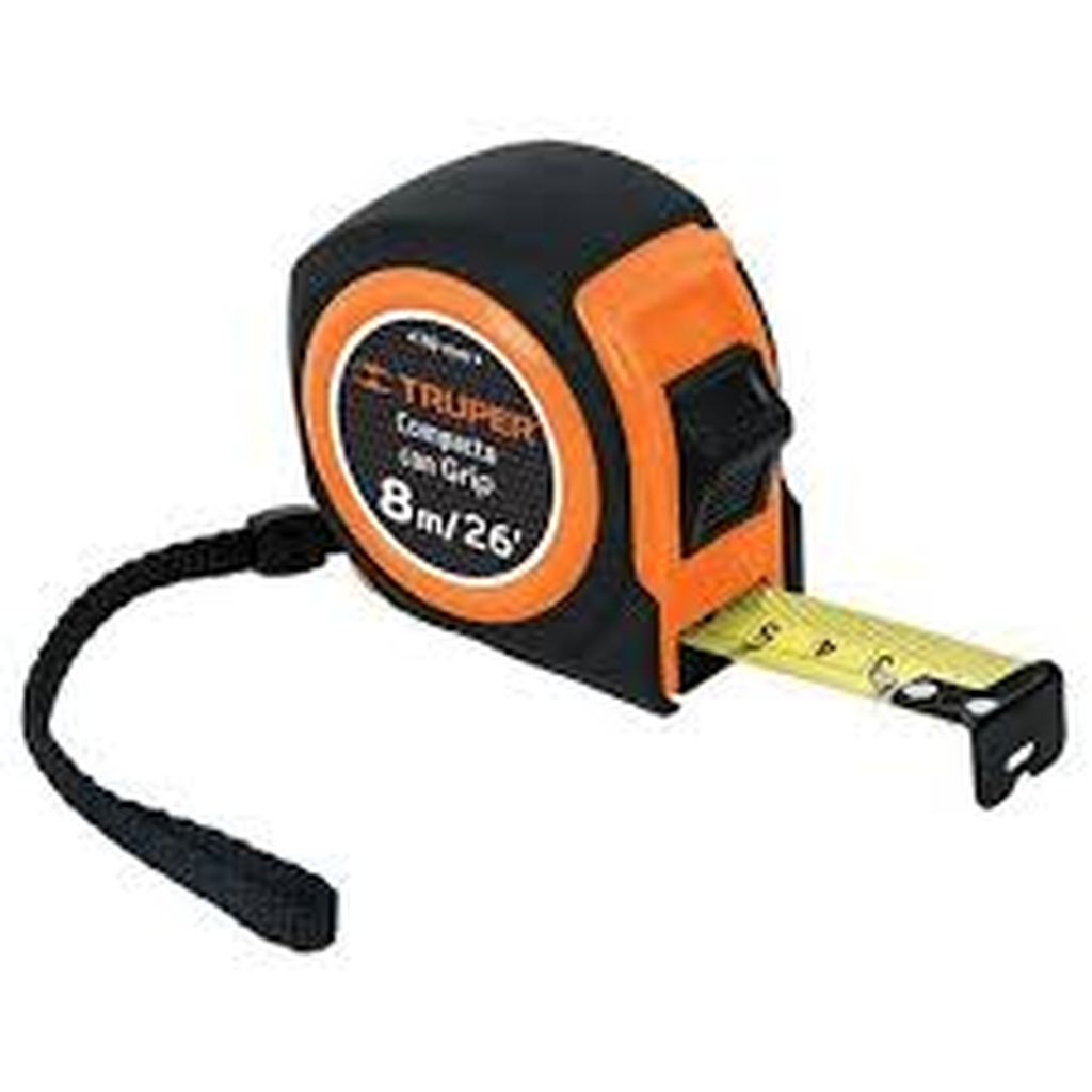 Flexómetro compacto contra impactos 8 m cinta 25 mm, Truper FCG-8M, 12774