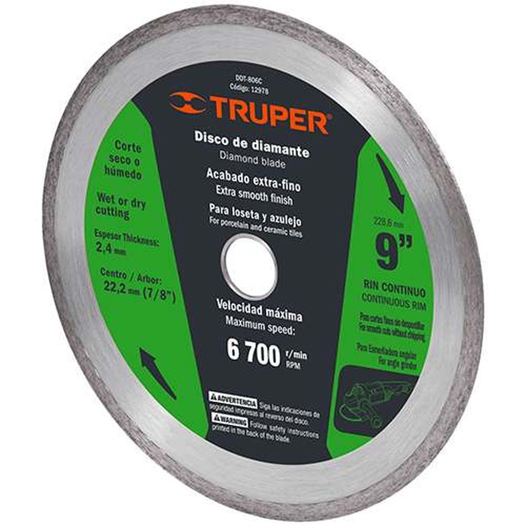 Disco de diamante de 9' x 2.2 mm rin continuo, Truper DID-190, 12978