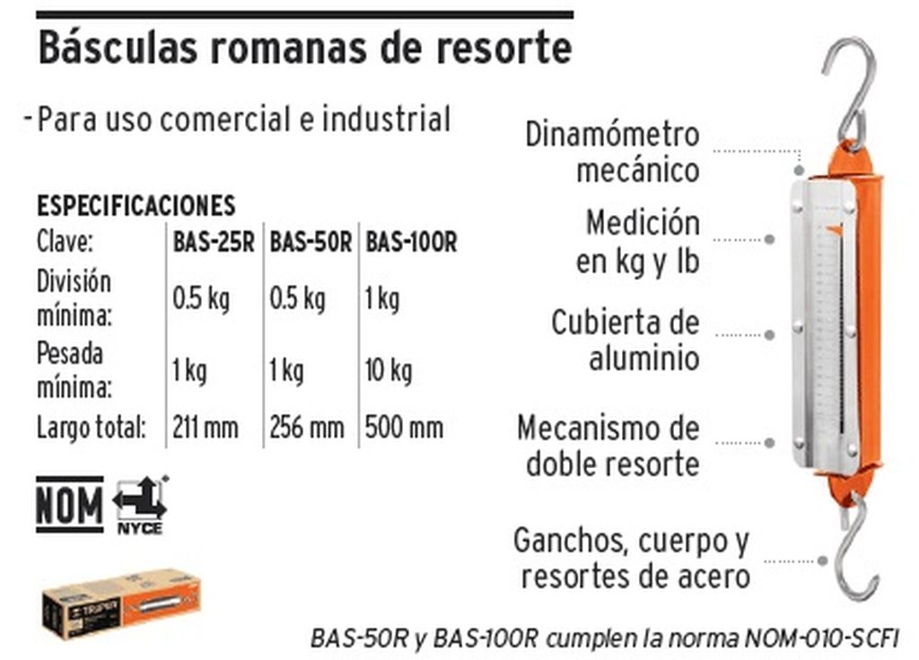 Báscula capacidad 25 kg romana de resorte, Truper BAS-25R, 13518