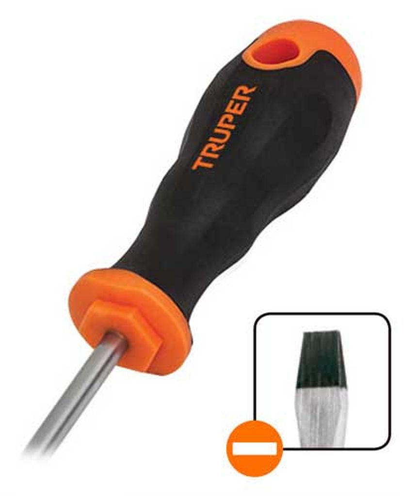 Desarmador plano 3/16' x 4' mango Comfort Grip, Truper DR-3/16X4B, 13992