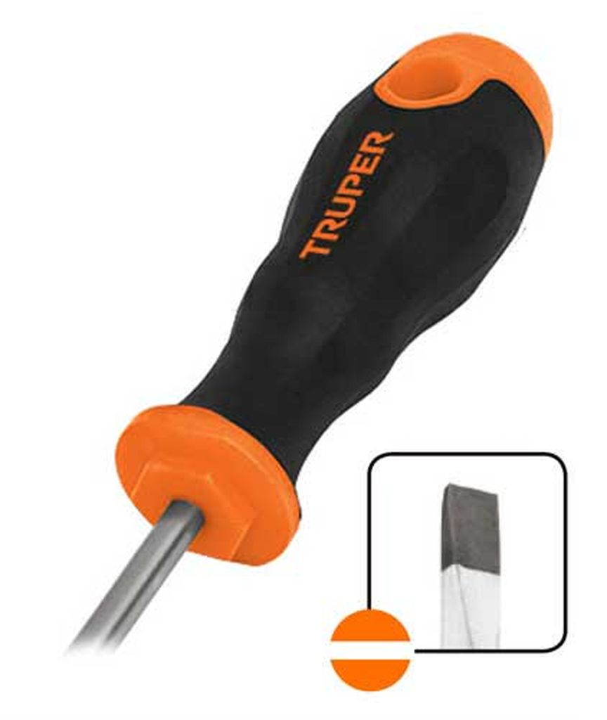 Desarmador cabinet 1/8' x 4' mango Comfort Grip, Truper DG-1/8X4B, 14019