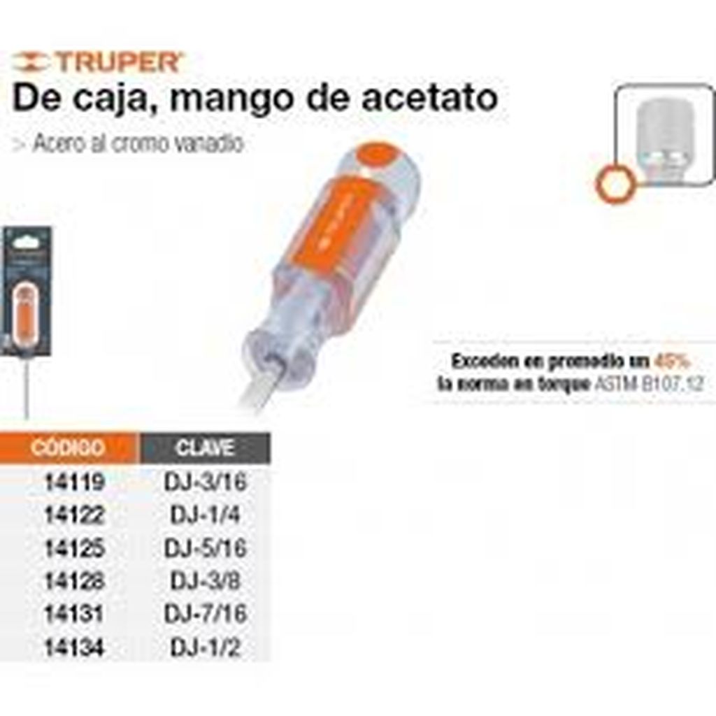Desarmador de caja 3/8' mango de acetato, Truper DJ-3/8, 14128