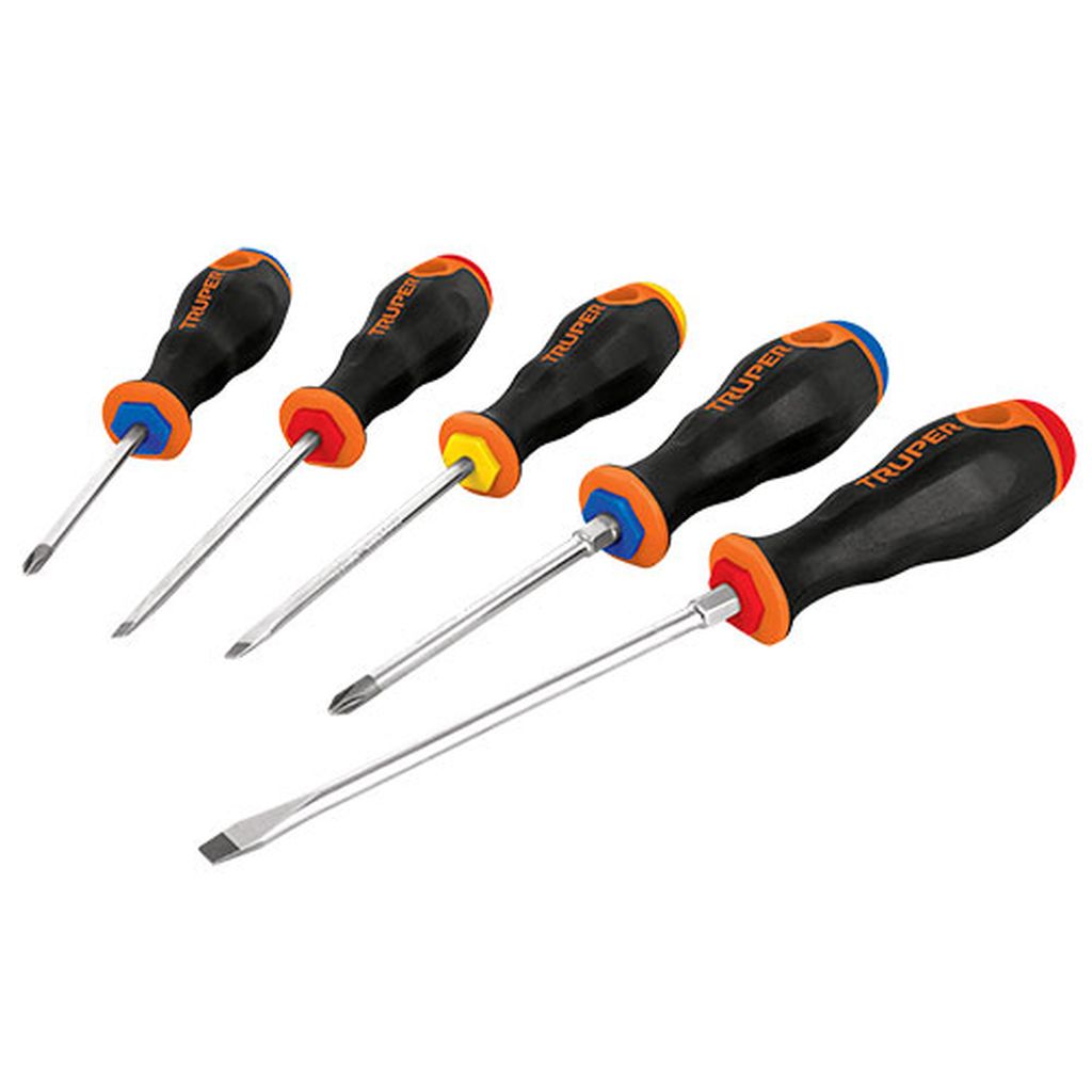 Juego de 5 desarmadores mango Comfort Grip, Truper DTJ-5B, 14138