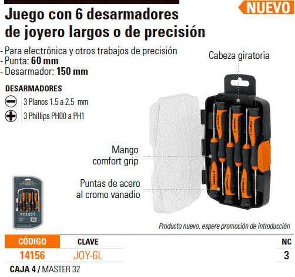 Juego con 6 desarmadores largos de precisión, Truper JOY-6L, 14156