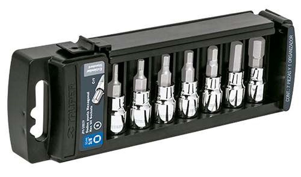 Juego de 7 dados punta hexagonal std, cuadro 3/8', Truper JPH-3/8X7P, 14169