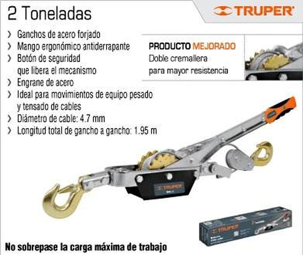 Malacate de 2 toneladas, Truper MAL-2, 14725
