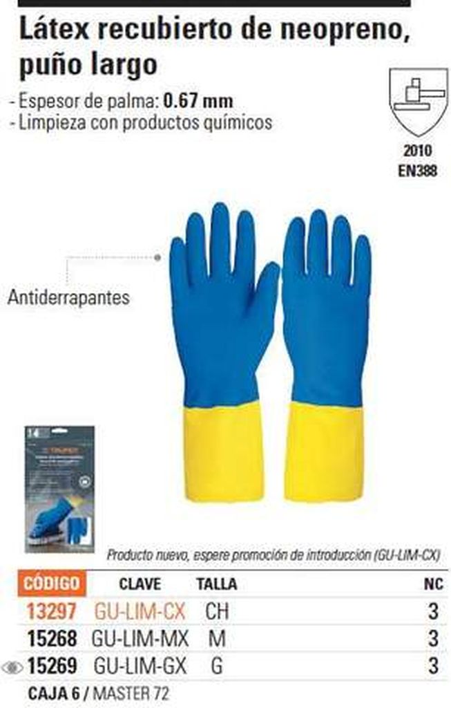 Guantes de látex reforzados para limpieza, medianos, Truper GU-332, 15268