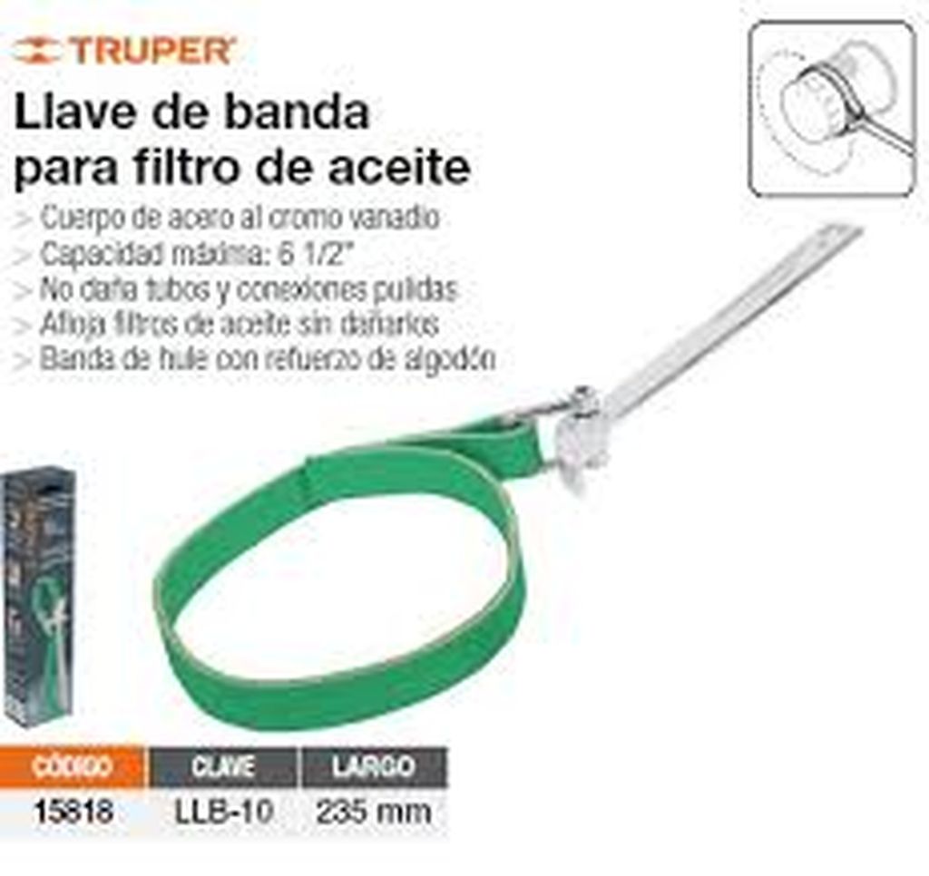 Llave de banda de hule 1-1/2'-6-1/2' para filtro de aceite LLB-10, 15818
