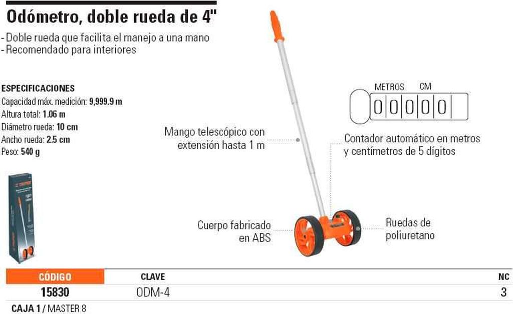 Odómetro con doble rueda de 4', Truper ODM-4, 15830