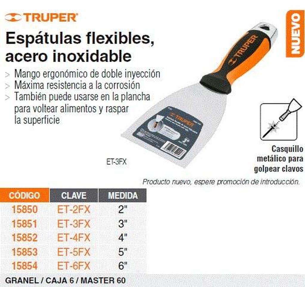 Espátula flexible 2' acero inox. mango Comfort Grip, Expert ET-2FX, 15850