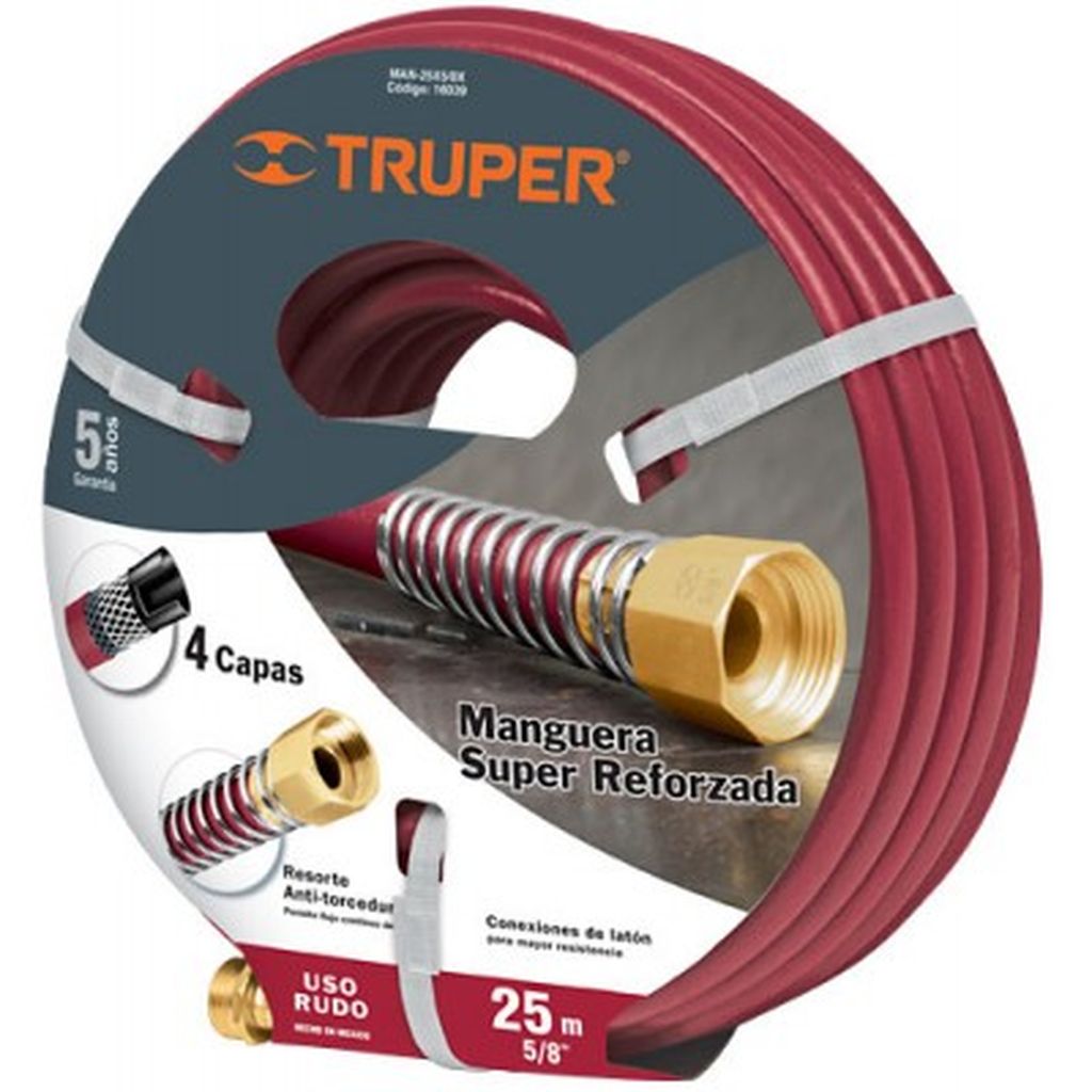 Manguera 5/8' super reforzada 4 capas 30 m conexiones metal MAN-30X5/8X, 16040