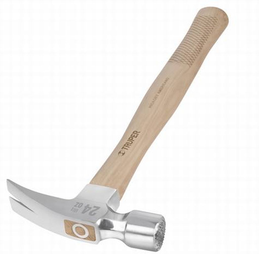 Martillo pulido 24 oz uña recta, boca fresada, Truper Grip MOR-24F, 16662