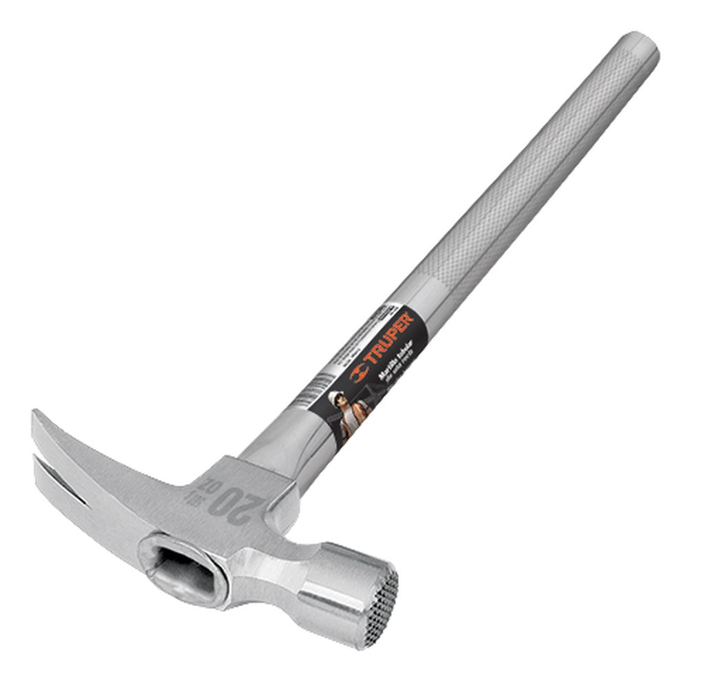 Martillo tubular pulido 20oz cara fresada, uña recta, Truper MTR-20F, 16704