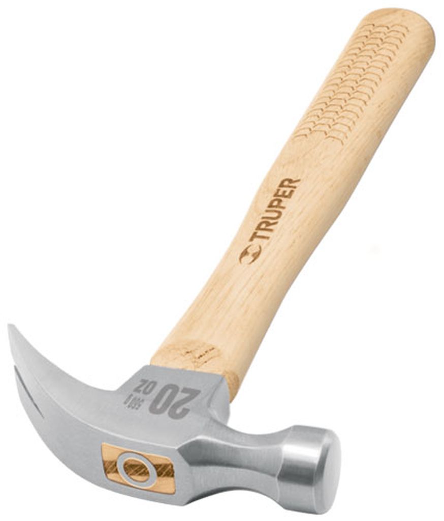 Martillo pulido 20 oz uña curva, mango madera, Truper MA-20, 16753
