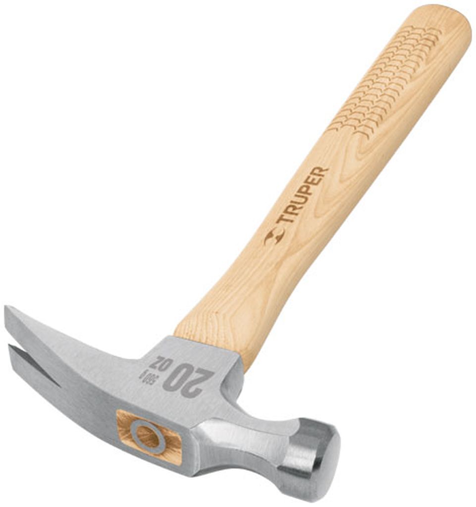 Martillo pulido 20 oz uña recta, mango madera, Truper 43891, 16755