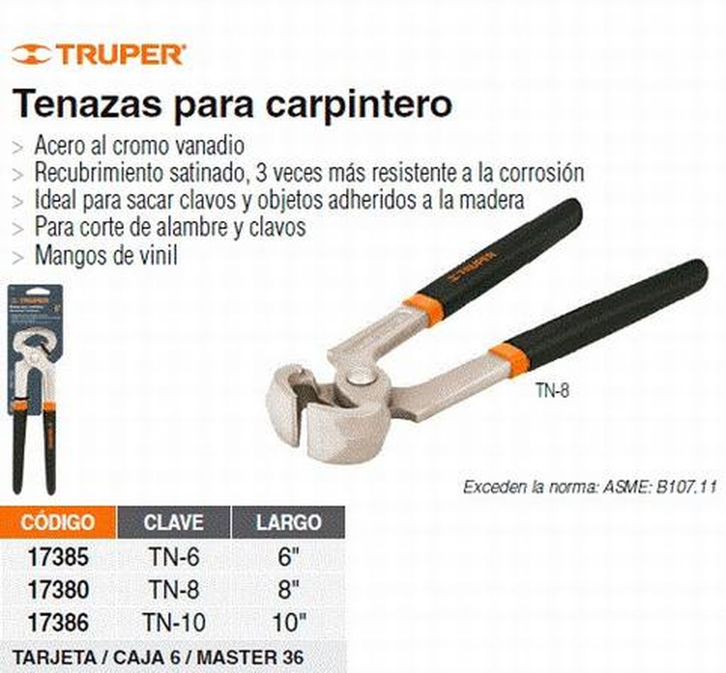 Tenaza para carpintero 10', Truper TN-10, 17386