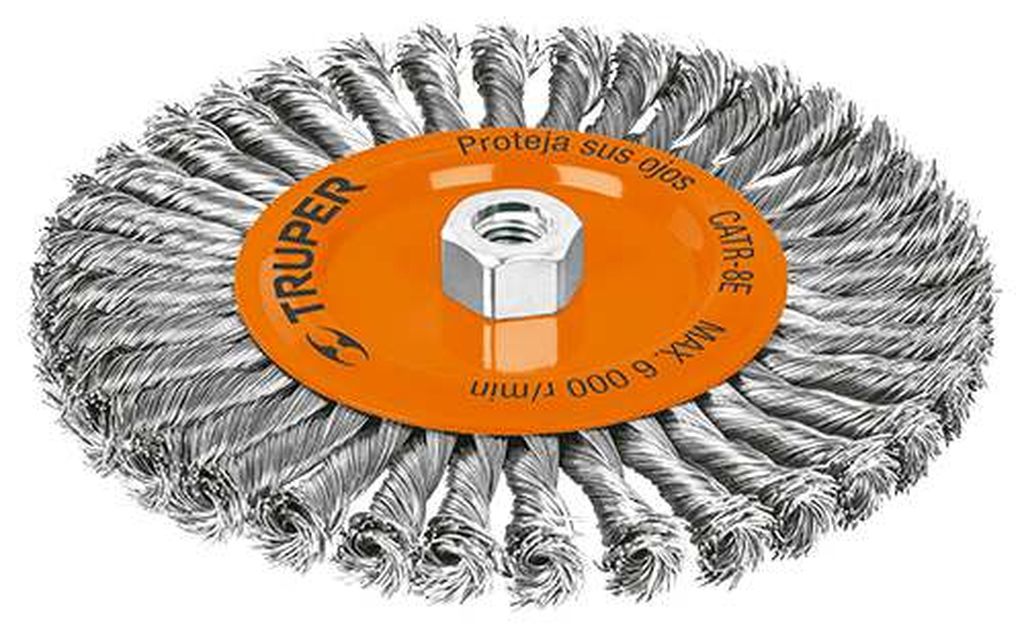 Carda circular 8' alambre trenzado, eje 5/8'-11, Truper CATR-8E, 17528