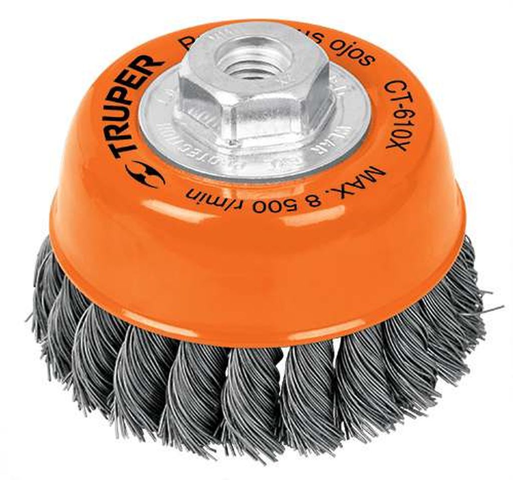Carda copa 3' alambre trenzado grueso, eje 5/8'-11, Truper CT-608X, 17529
