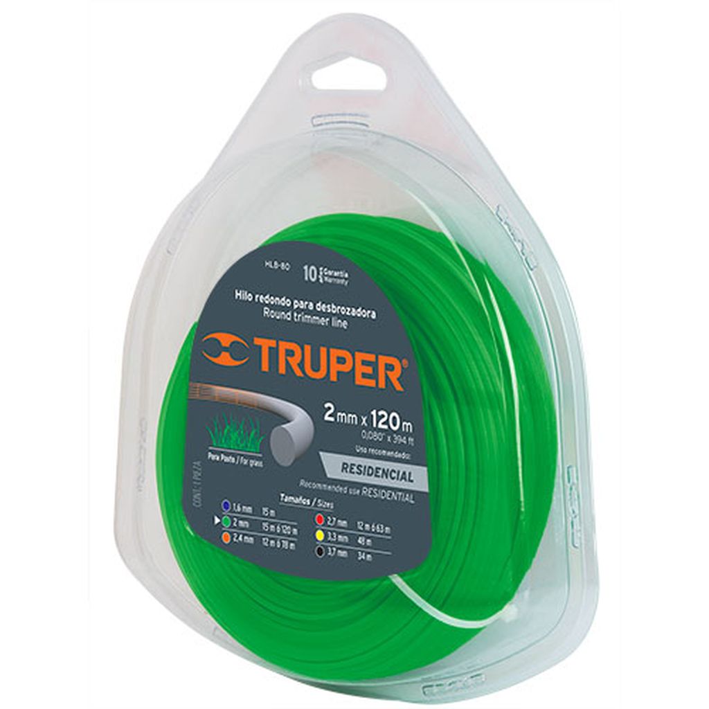 Rollo de hilo para desbrozadora, 2 mm x 120 m, Truper HLB-80, 17608