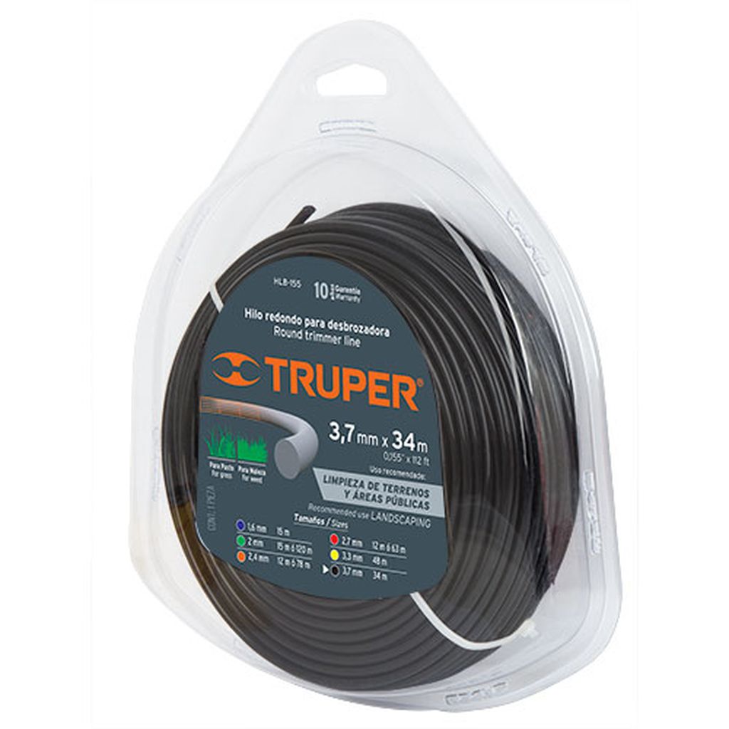 Rollo de hilo para desbrozadora, 3.7 mm x 34 m, Truper HLB-155, 17631