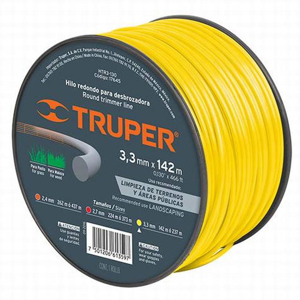 Carrete de hilo para desbrozadora, 3.3 mm x 142 m, Truper HTR3-130, 17645