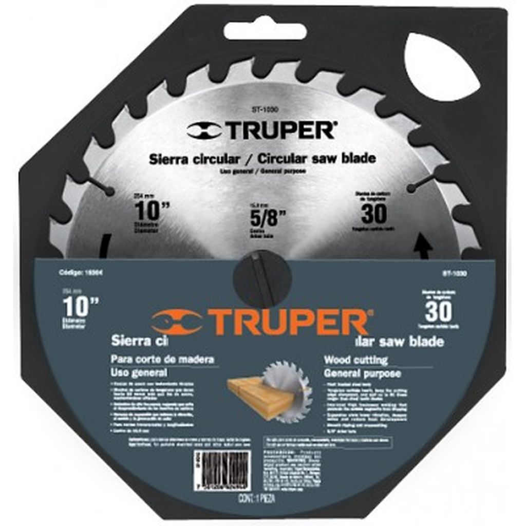 Disco sierra 10' para madera, 60 dientes centro 5/8', Truper ST-1060, 18306