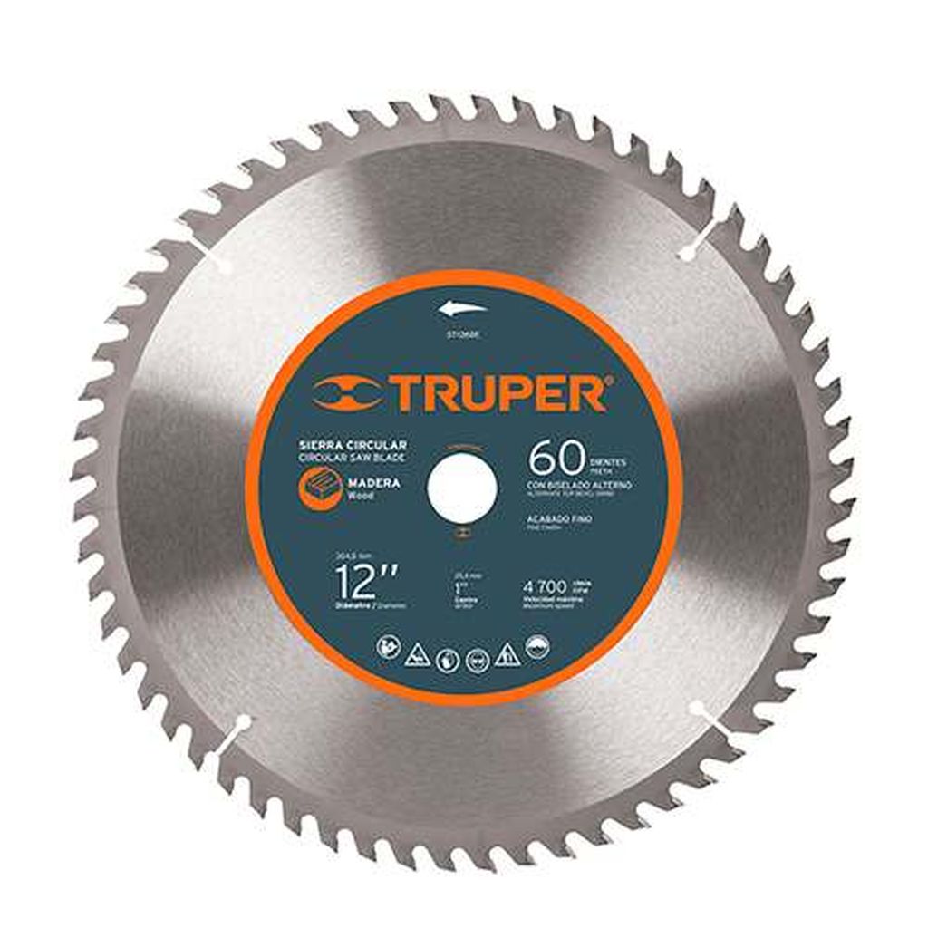 Disco sierra 12' para madera, 60 dientes centro 1', Truper ST-1260E, 18312