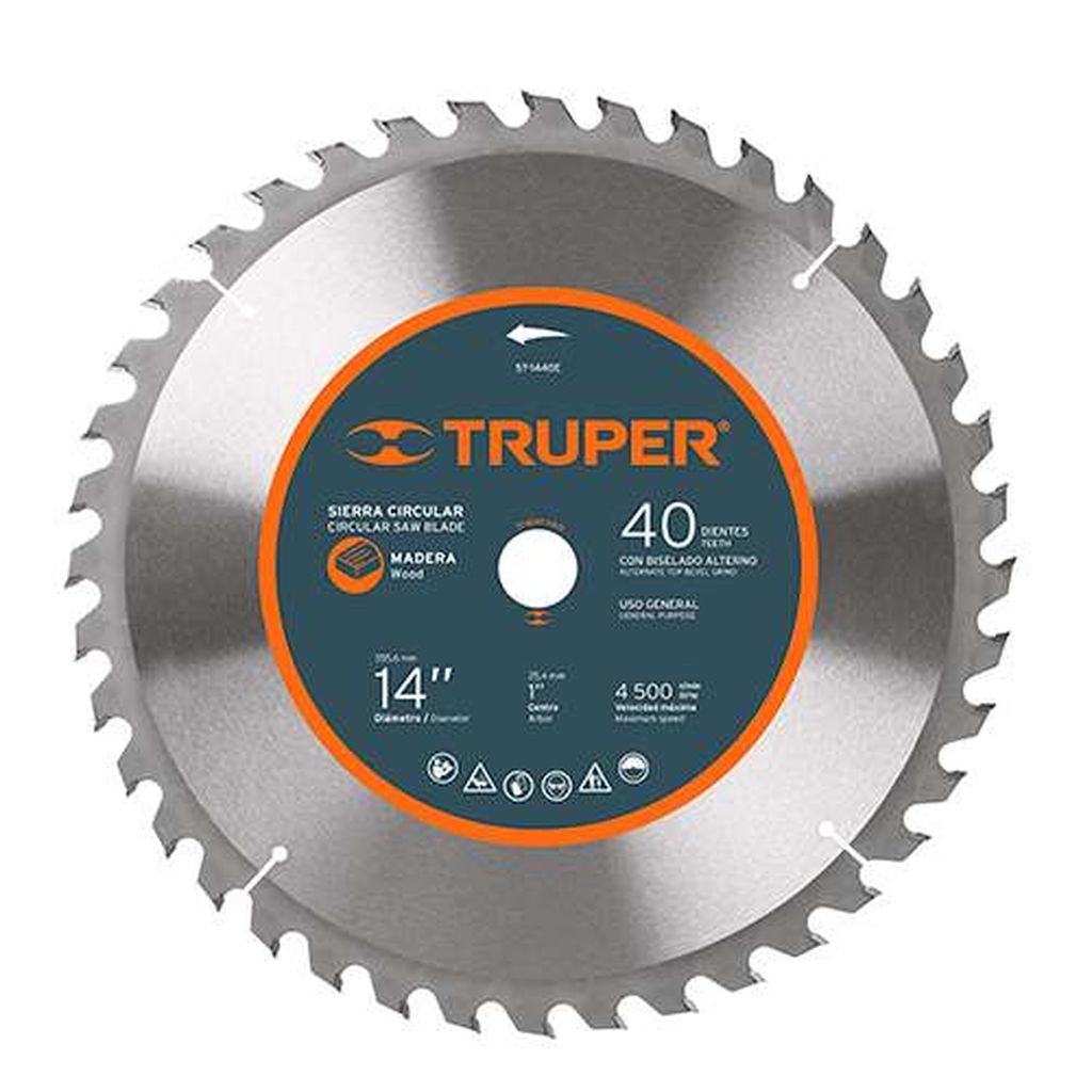 Disco sierra 14' para madera, 40 dientes centro 1', Truper ST-1440E, 18322