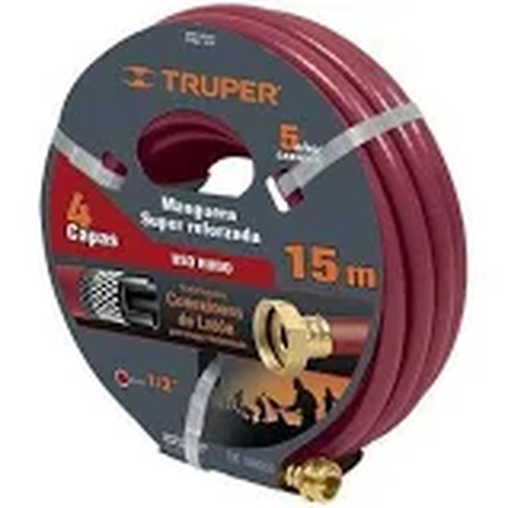 Manguera 1/2' super reforzada 4 capas 15 m conexiones metal MAN-15X1/2X, 19791