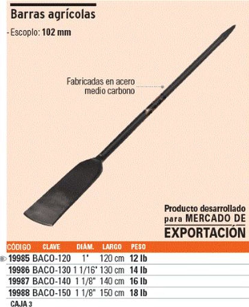Barra cavadora 1' x 120 cm, escoplo 102 mm, Truper BACO-120, 19985