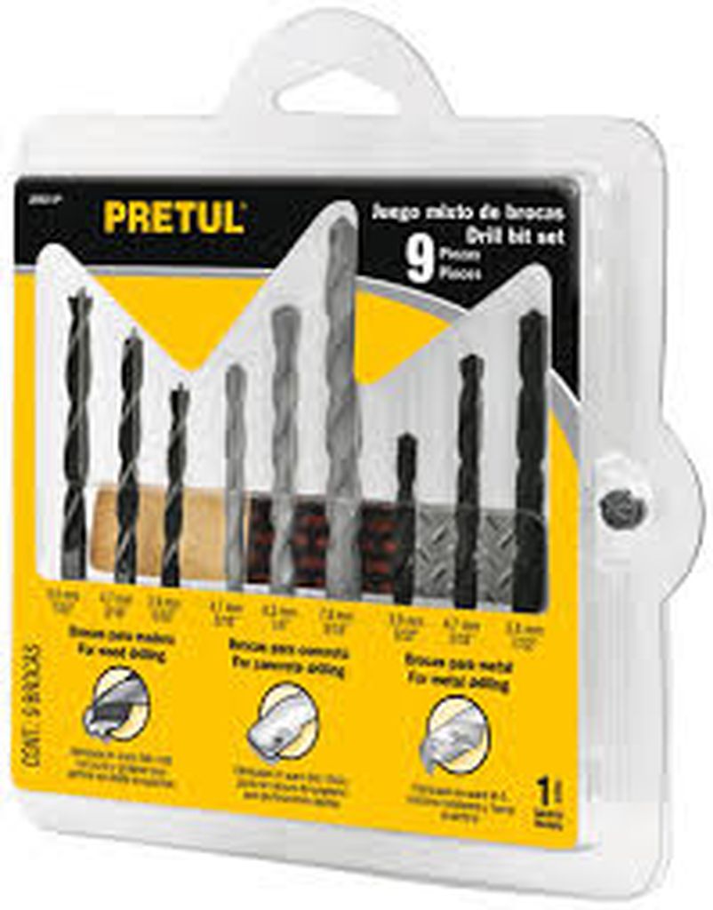 Juego de 9 brocas para metal, concreto y madera, Pretul JBMX-9P, 20704