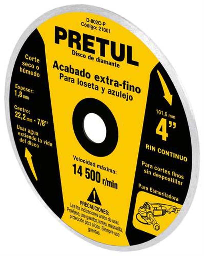 Disco de diamante de 4' x 1.8 mm rin continuo, Pretul DID-140P, 21001