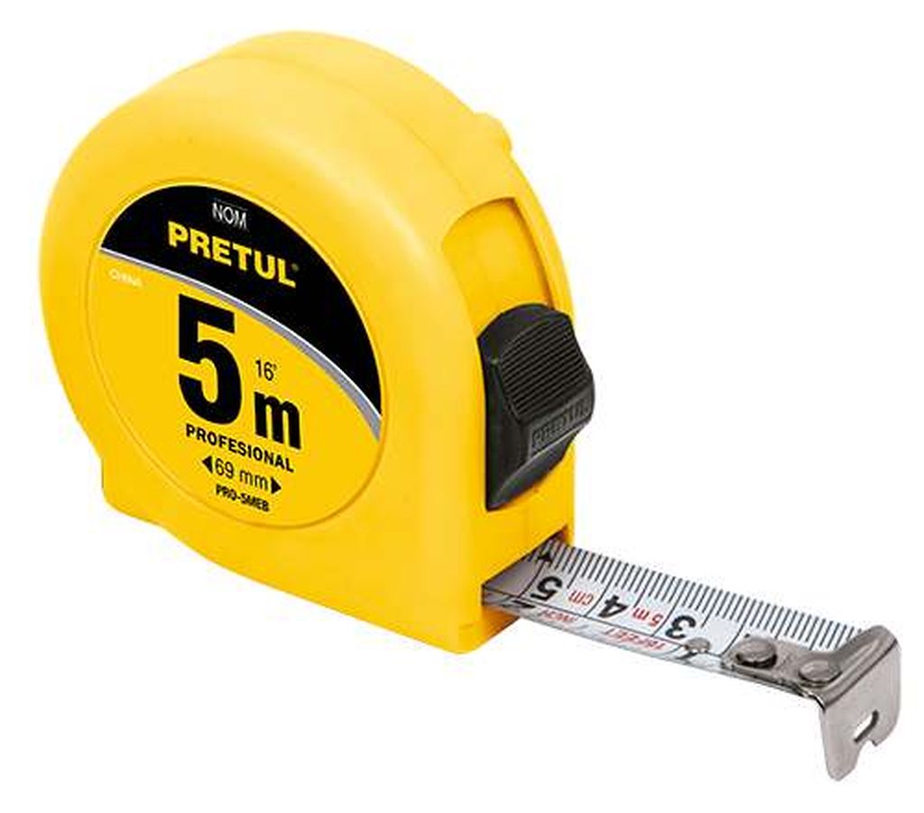 Flexómetro amarillo 5 m cinta 19 mm, en tarjeta, Pretul PRO-5MEB, 21606