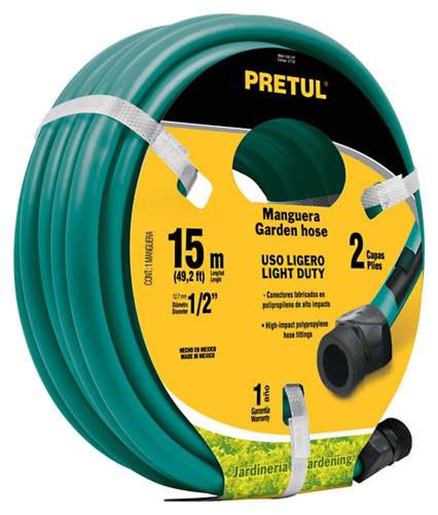 Manguera verde 1/2' 2 capas 10m conexiones plásticas, Pretul MAN-10X1/2P, 22130