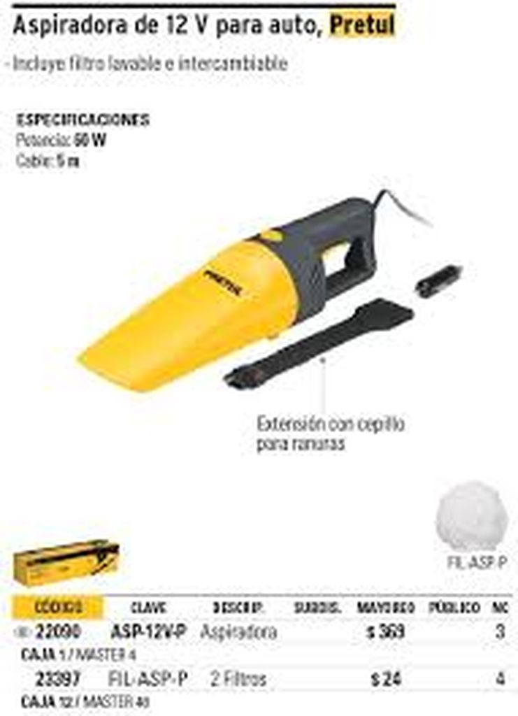 Bolsa con 2 filtros para aspiradora ASP-12V-P Pretul FIL-ASP-P, 23397