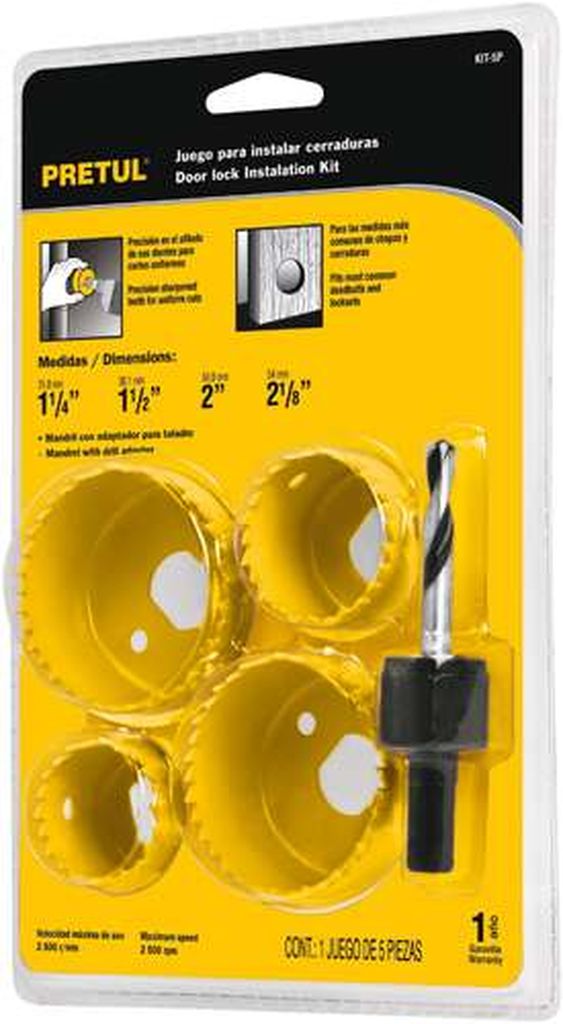 Juego de 4 brocasierras acero al carbono y 1 mandril, Pretul KIT-5P, 23550
