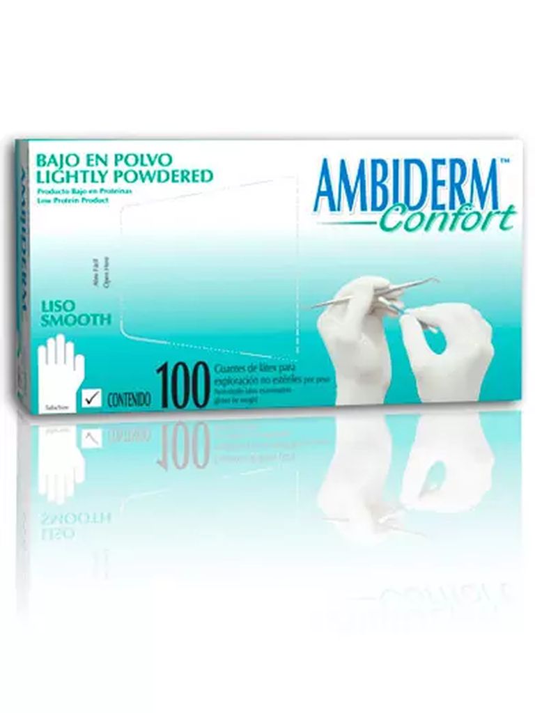 GUANTE DE LATEX LISO CHICO BLANCO CONFORT (CAJA C/100 PZAS), AMBIDERM