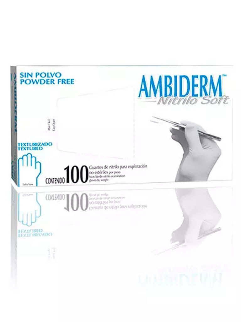 GUANTE DE NITRILO MEDIANO AZUL TEXTURIZADO LIBRE DE POLVO (CAJA C/100 PZAS), AMBIDERM